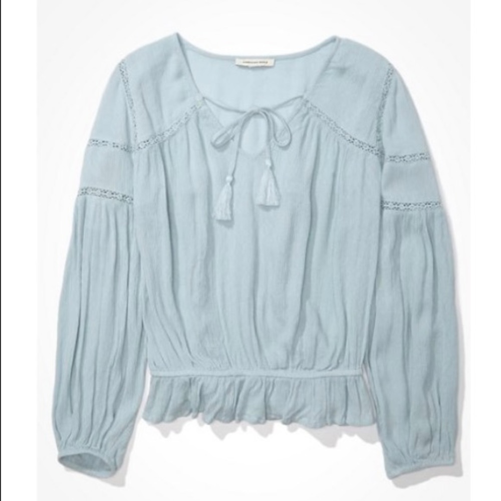 American Eagle Lace Inset Tassel Blouse